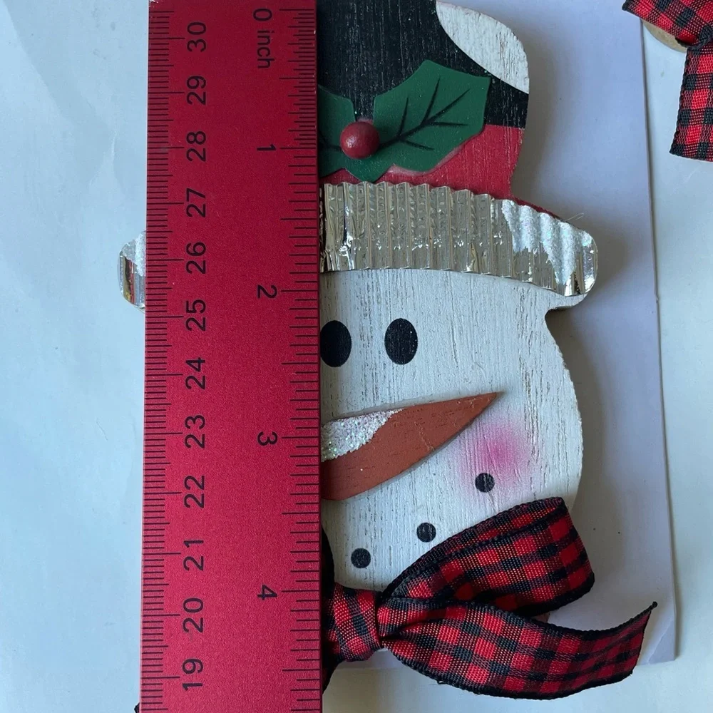 Santa Snowman Christmas Wooden Rustic Holiday Ornaments SET OF 6
